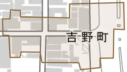 吉野町とその周辺の地図。町の範囲を重ねている