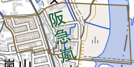 嵐山風呂ノ橋町とその周辺の地図。町の範囲を重ねている