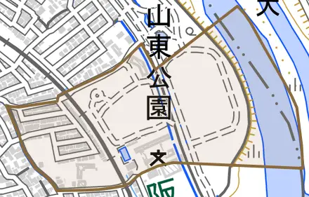 嵐山東海道町とその周辺の地図。町の範囲を重ねている
