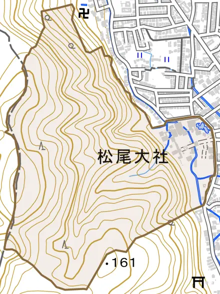 嵐山宮町とその周辺の地図。町の範囲を重ねている