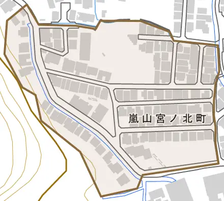 嵐山宮ノ北町とその周辺の地図。町の範囲を重ねている