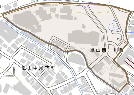 嵐山西一川町とその周辺の地図。町の範囲を重ねている