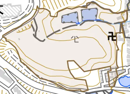 御陵御茶屋山とその周辺の地図。町の範囲を重ねている