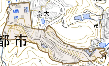 御陵大原とその周辺の地図。町の範囲を重ねている