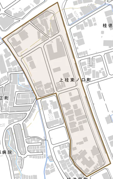 上桂東ノ口町とその周辺の地図。町の範囲を重ねている