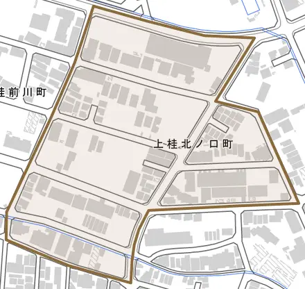 上桂北ノ口町とその周辺の地図。町の範囲を重ねている