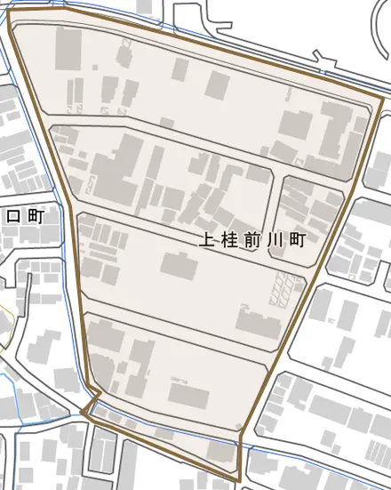上桂前川町とその周辺の地図。町の範囲を重ねている