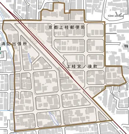 上桂宮ノ後町とその周辺の地図。町の範囲を重ねている