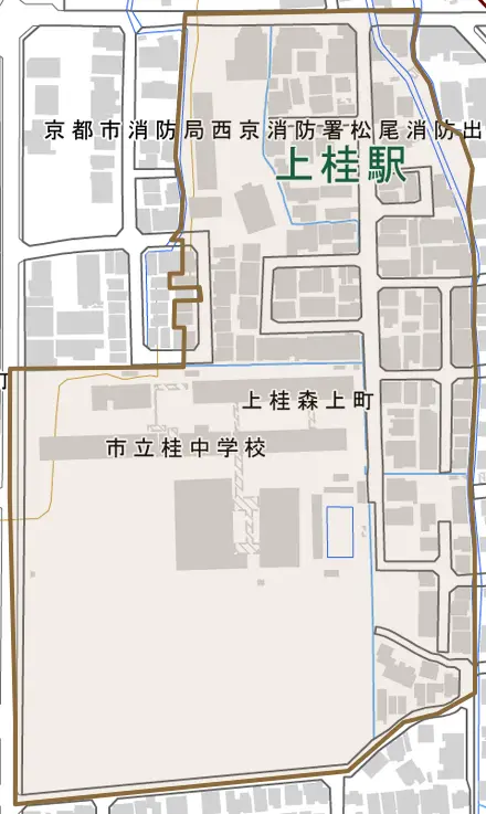 上桂森上町とその周辺の地図。町の範囲を重ねている