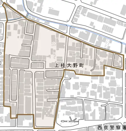 上桂大野町とその周辺の地図。町の範囲を重ねている