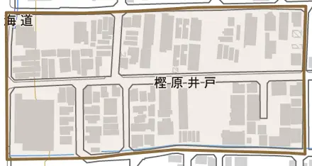 樫原井戸とその周辺の地図。町の範囲を重ねている
