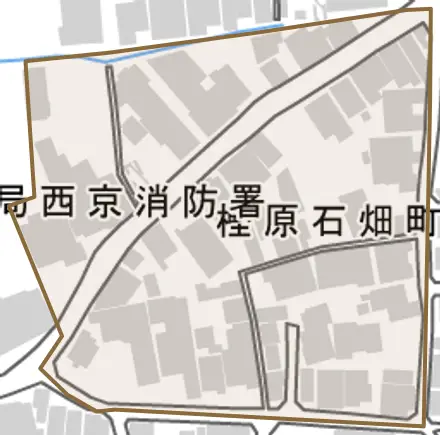 樫原石畑町とその周辺の地図。町の範囲を重ねている