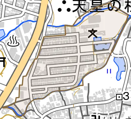樫原蛸田町とその周辺の地図。町の範囲を重ねている