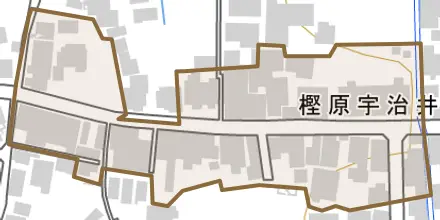 樫原宇治井西町とその周辺の地図。町の範囲を重ねている