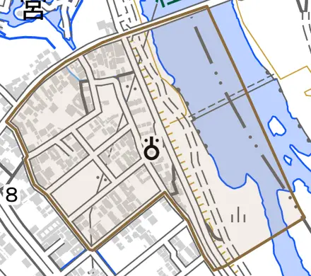 桂浅原町とその周辺の地図。町の範囲を重ねている