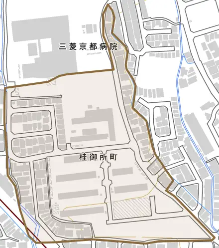 桂御所町とその周辺の地図。町の範囲を重ねている
