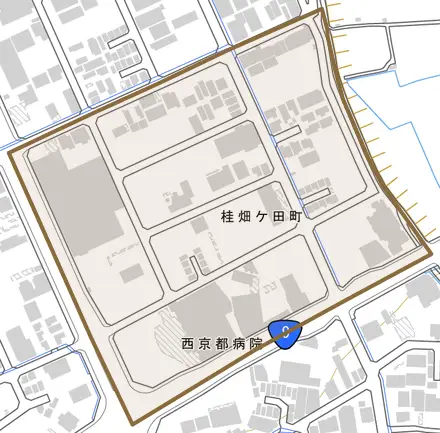 桂畑ケ田町とその周辺の地図。町の範囲を重ねている