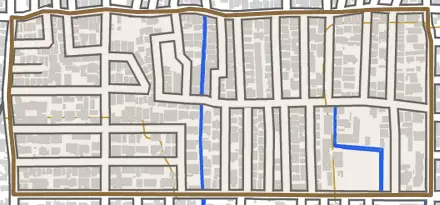 桂坤町とその周辺の地図。町の範囲を重ねている