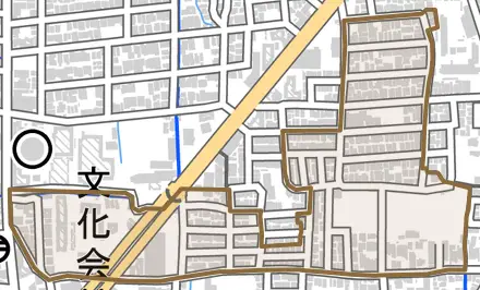 桂乾町とその周辺の地図。町の範囲を重ねている