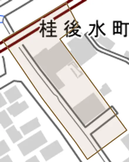 桂後水町とその周辺の地図。町の範囲を重ねている