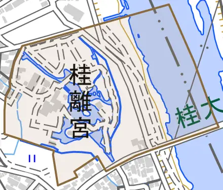 桂御園とその周辺の地図。町の範囲を重ねている