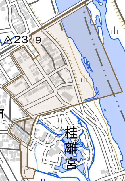 桂清水町とその周辺の地図。町の範囲を重ねている