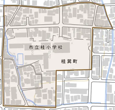 桂巽町とその周辺の地図。町の範囲を重ねている