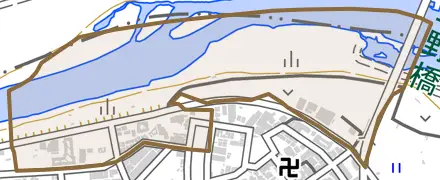 桂上野今井町とその周辺の地図。町の範囲を重ねている