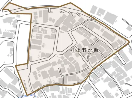桂上野北町とその周辺の地図。町の範囲を重ねている