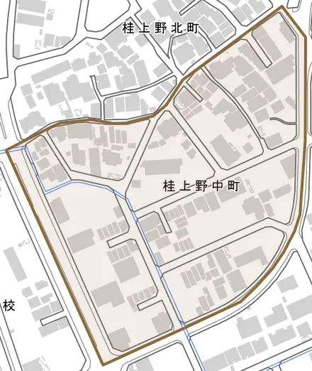 桂上野中町とその周辺の地図。町の範囲を重ねている