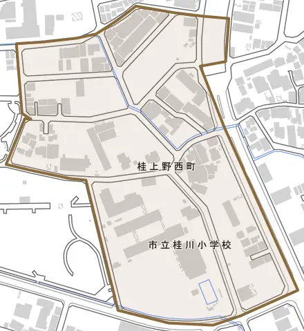 桂上野西町とその周辺の地図。町の範囲を重ねている