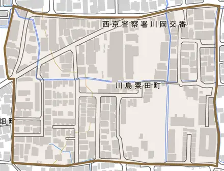 川島粟田町とその周辺の地図。町の範囲を重ねている
