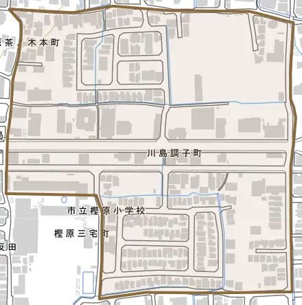 川島調子町とその周辺の地図。町の範囲を重ねている