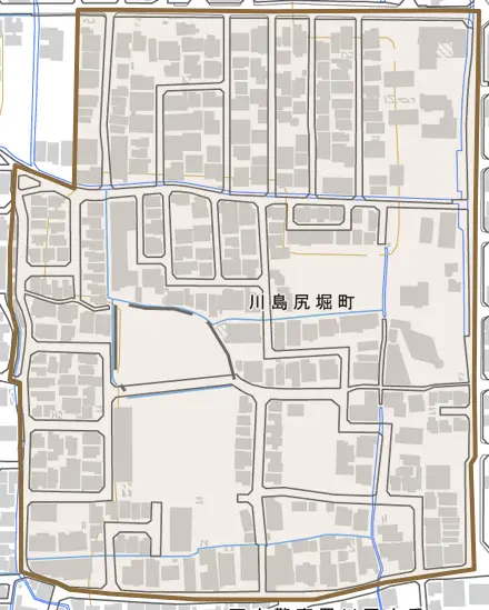 川島尻堀町とその周辺の地図。町の範囲を重ねている