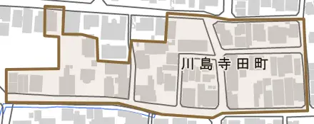 川島寺田町とその周辺の地図。町の範囲を重ねている