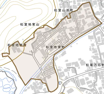 松室地家町とその周辺の地図。町の範囲を重ねている