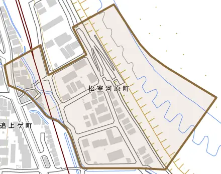 松室河原町とその周辺の地図。町の範囲を重ねている