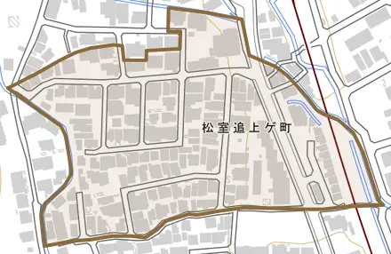 松室追上ゲ町とその周辺の地図。町の範囲を重ねている