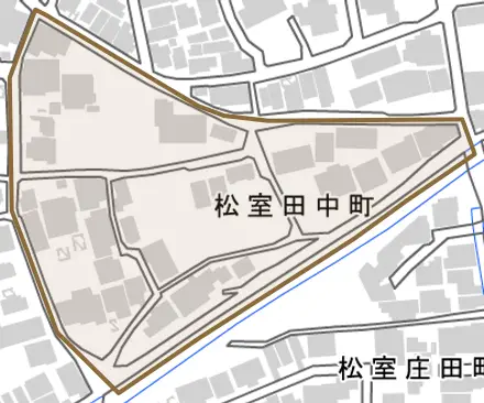 松室田中町とその周辺の地図。町の範囲を重ねている