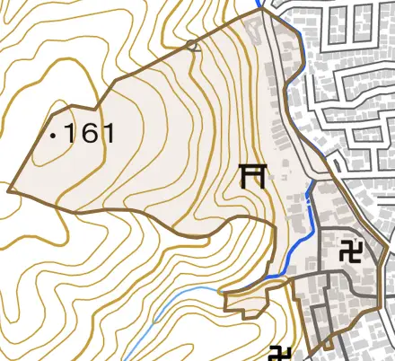 松室山添町とその周辺の地図。町の範囲を重ねている