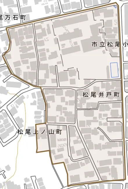 松尾井戸町とその周辺の地図。町の範囲を重ねている