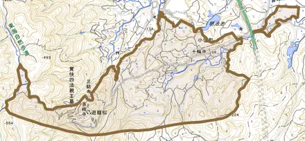 大原野小塩町とその周辺の地図。町の範囲を重ねている