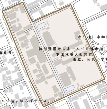 下津林東大般若町とその周辺の地図。町の範囲を重ねている