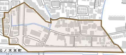 下津林水掛町とその周辺の地図。町の範囲を重ねている