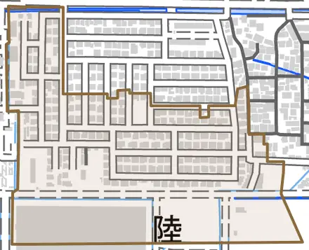 下津林佃とその周辺の地図。町の範囲を重ねている