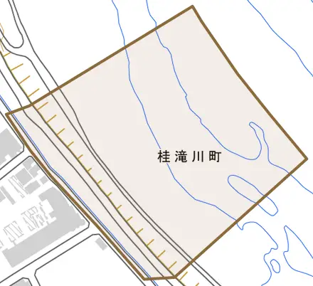 桂滝川町とその周辺の地図。町の範囲を重ねている