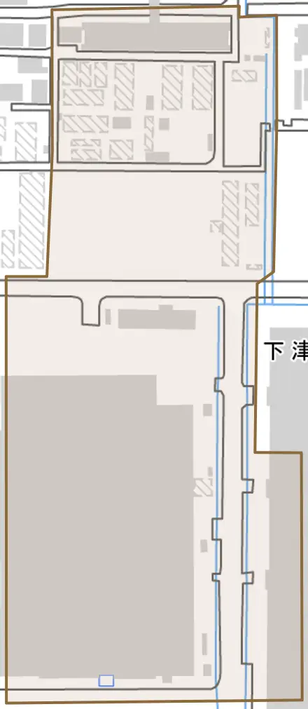 下津林八島とその周辺の地図。町の範囲を重ねている