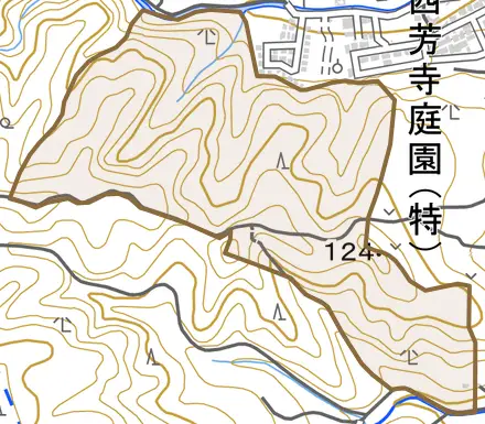 下山田下園尾町とその周辺の地図。町の範囲を重ねている