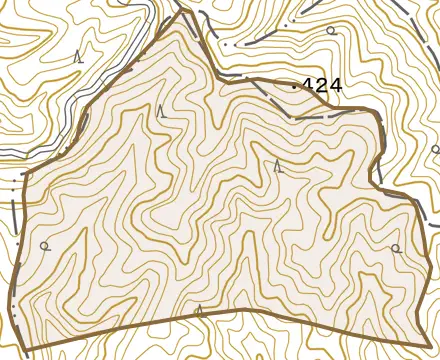 山田島子尾とその周辺の地図。町の範囲を重ねている