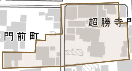 超勝寺門前町とその周辺の地図。町の範囲を重ねている